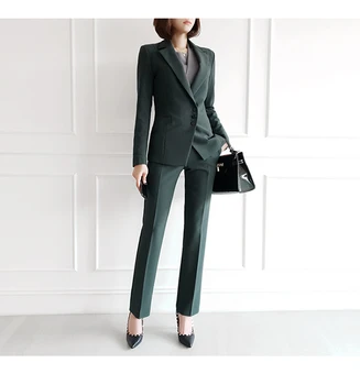 

Autumn Winter Thicken Women Pant Suit Notched Blazer Jacket & Pant Office Wear Women Suits Female Sets