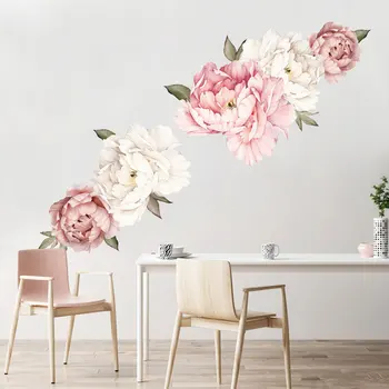 

Watercolor Pink white Peony Rose Flowers Wall Stickers For Kids Room Living Room Bedroom Home Decor Wall Decal Home Decor