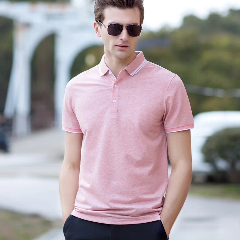 Famous Brand Cotton Short Sleeve Polo Shirts Men Anti-Wrinkle Solid Top-grade Polo Shirts Polo Polos Man Homme - Цвет: Pink