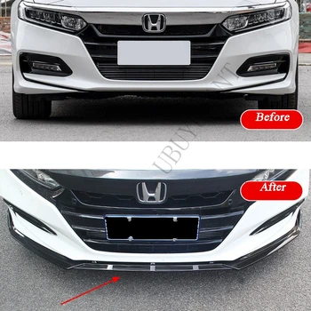 

3pcs Carbon Fiber Color Black Car Front Bumper Protector Lip Splitter Diffuser Lip Body Kit Spoiler For Honda Accord 2018 2019