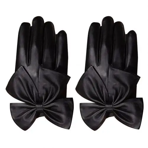 Black without Rivet Негабаритных лук дамы Мода Искусственные кожаные перчатки pu сценические перчатки - Цвет: Black without Rivet