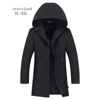 

High quality 8XL autumn wool men's windbreaker long hooded jacket windbreaker business casual cloak(oversized plus size)