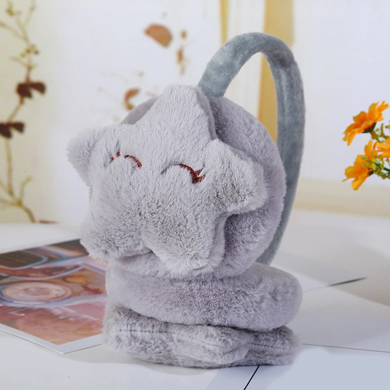 grey Лидер продаж; Зимние теплые наушники для детей; плюшевые меховые наушники со звездами; Милая повязка на голову для девочек; модный бренд; Прямая поставка - Цвет: grey