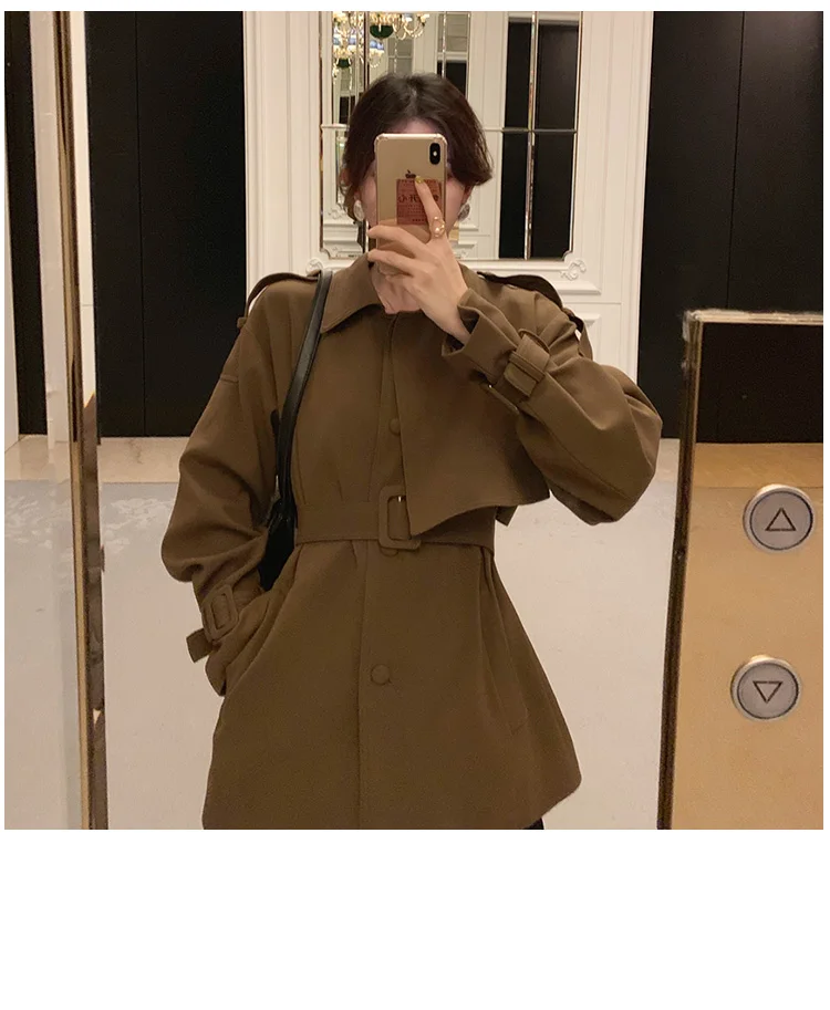 New Elegant Fashion Coat Women Short Blends Coat Jacket Female Korean Version Casual Short Loose Belt Coat Femme