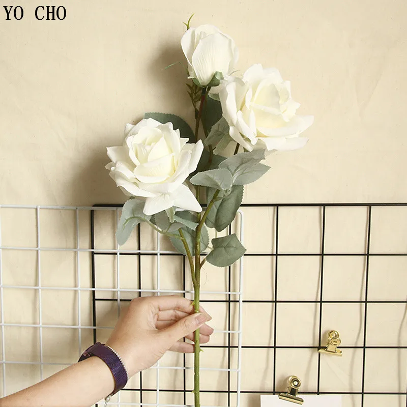 Йо Чо 3 головы шелк Жасмин снег роза искусственные розы филиал Декор Цветок Свадьба дом искусственный цветок для декорирования
