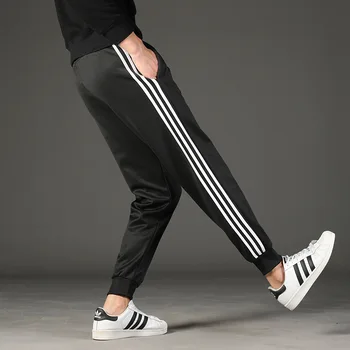 

Sports Pants Men Spring and Autumn Loose Large Size Casual Pants Black Middle School Students Three Bar Beam Feet Closed