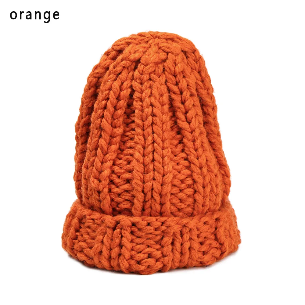 orange 1 шт. шерстяная шапка повседневные шапочки для мужчин и женщин теплая вязаная зимняя шапка модная однотонная хип-хоп унисекс шапка бини - Цвет: orange