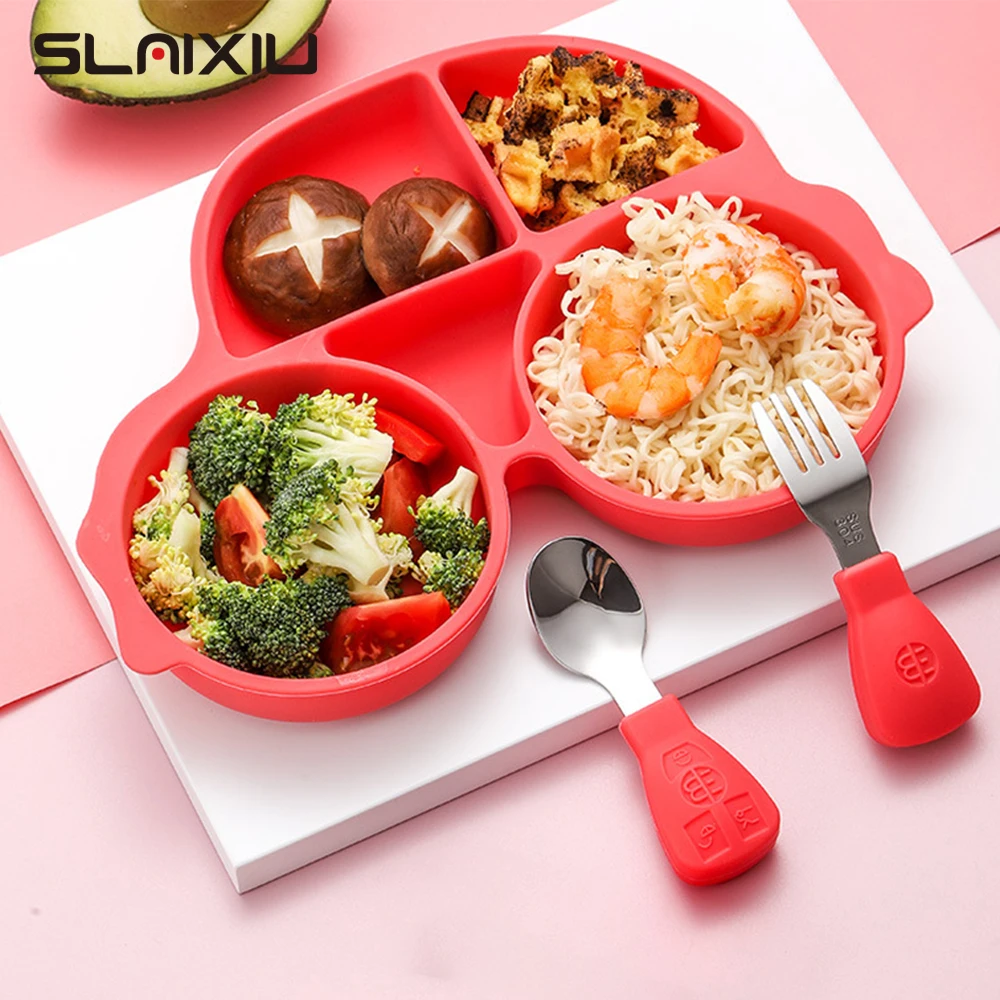 

Baby Silicone Plate Spoon Set Baby Feeding Silicone Bowl Baby Dishes BPA Free Silicone Portable Tableware for Children