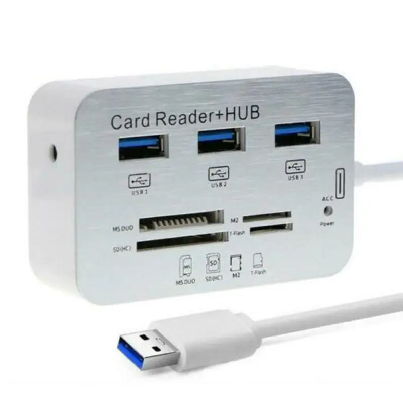Алюминиевый 3 порта USB3.0 концентратор MS SD M2 TF Multi-In-1 адаптер для чтения карт памяти