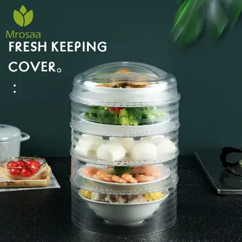 

PET Food Cover Anti Fly Mosquito Lid Multi-layer Stacking Dish Meal Cover Warm Fresh Keeping Transparent Lids Table Home Using