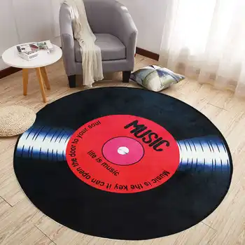 

Record Pattern Soft Velvet Fabric Carpet Round Blanket Non-Slip Mat Bedroom Living Room 60CM Rug Home Decoration 60/80/100/120cm