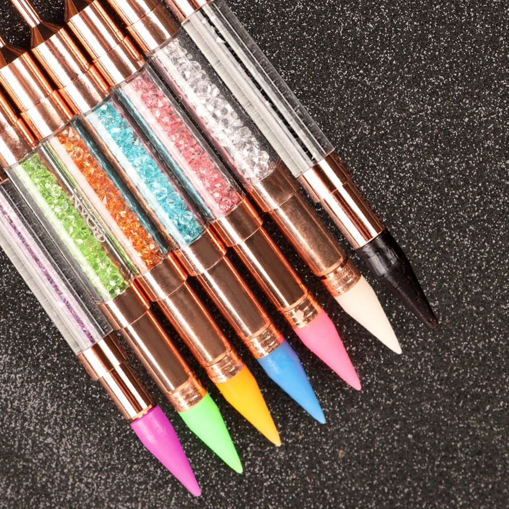 ANGNYA Rose Gold Dual Head Acrylic Metal Dotting Wax Pen Rhinestones Gem Picker Crystal Picking Nail Art Studs DIY Point Tools 5