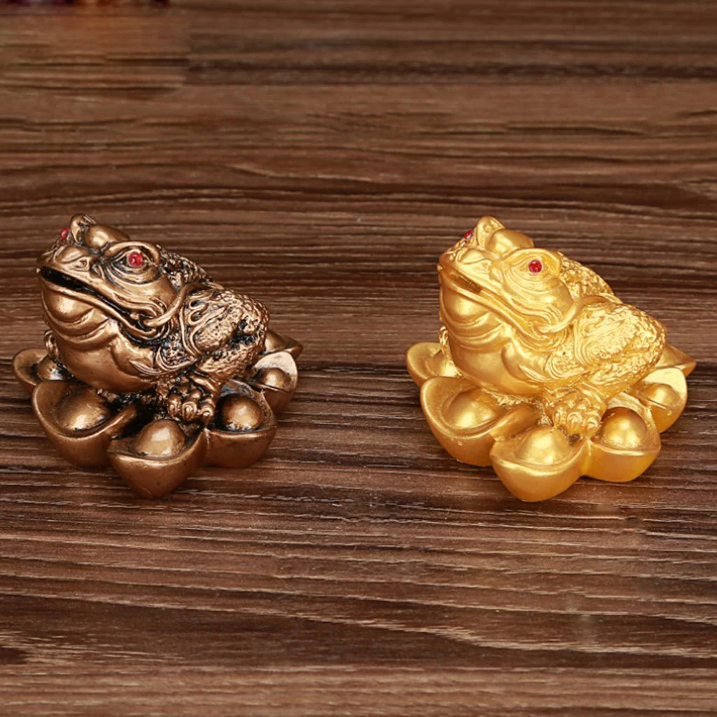 Feng Shui Toad Money LUCKY Fortune Wealth Chinese Traditional Money Lucky Fortune Three Legged Frog Toad Table Decor Golden