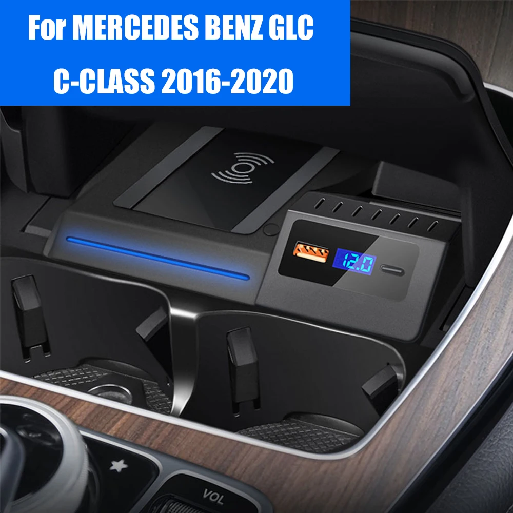 Caricabatterie Wireless Per Auto Qi Per Mercedes Benz Classe C Glc W205 Amg C43 C63 Amg Glc 43 Glc 63 X253 Piastra Di Ricarica Per Telefono 2014-2020