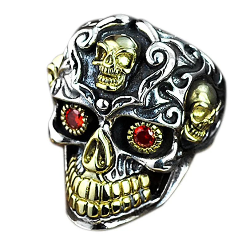 Gothic Punk Men's Skull Ring Retro Personality Red CZ Inlaid Accessories Motorcycle Jewelry Gift | Украшения и аксессуары