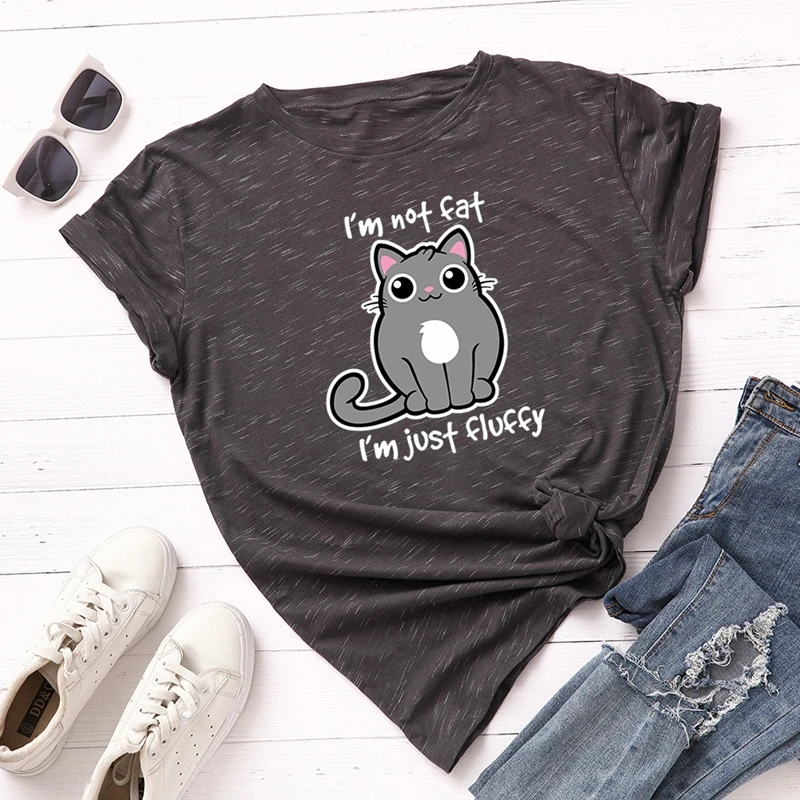 Женские футболки хлопок плюс размер Graphic Графические футболки женские рубашки летние Topsi'm Not Fat Cat напечатаны смешные футболки одежда