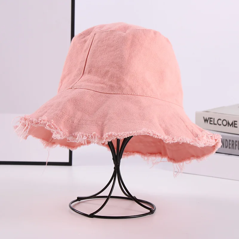 Японская шерстяная Рыбацкая шляпа, женская летняя шляпа для путешествий, шляпа от солнца, сто для завязывания, шапка из художественной ткани, может складываться, шапка для умывальника - Цвет: Розовый
