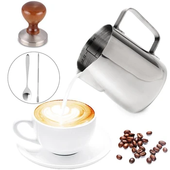 

4Pcs Coffee Accessories 58Mm Stainless Steel Coffee Tamper With 12Oz Frothing Pither And Coffee Spoon And Latte Art Pen