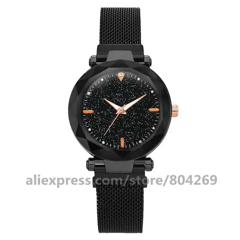 Wholesale Women's Quartz Watch Alloy Black Fashion Watch Magnetic Band Alloy Women Big Rhinestone Watches 8695