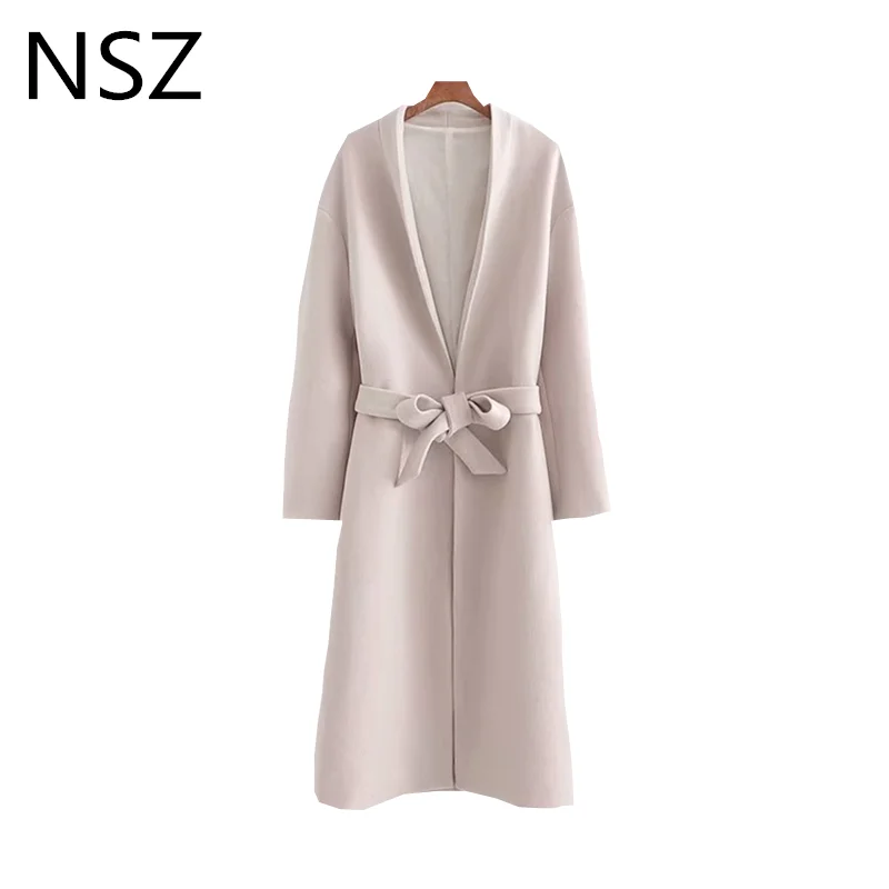 NSZ женское элегантное зимнее шерстяное пальто, длинное шикарное шерстяное пальто с поясом