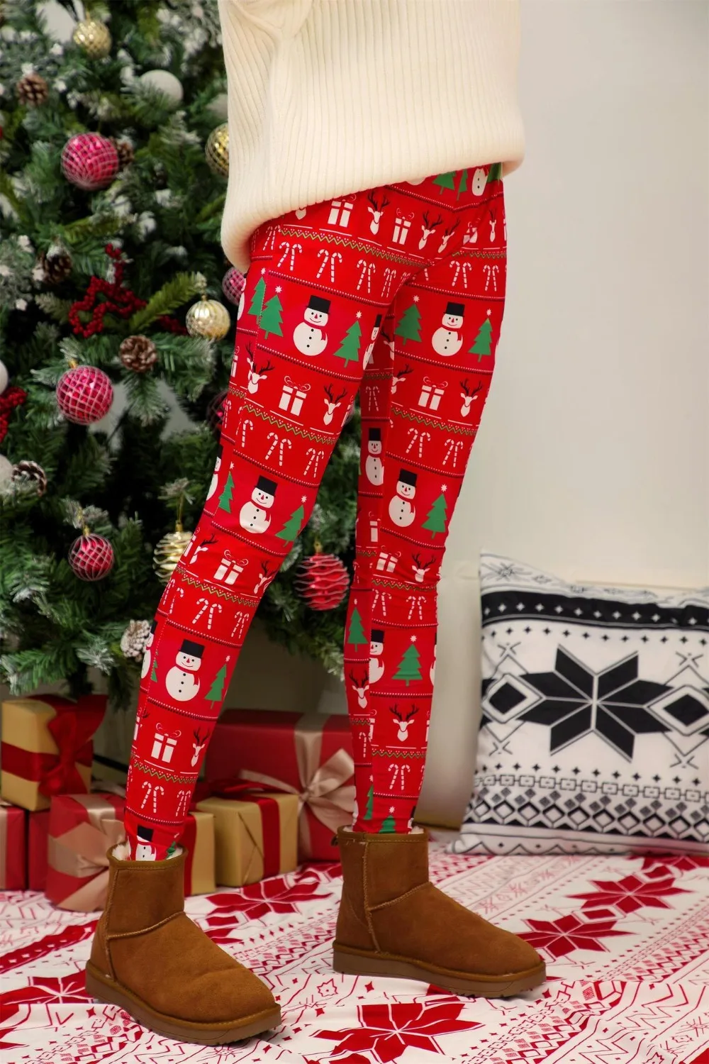 Новинка размера плюс S-5XL женские рождественские штаны с принтом, повседневные теплые штаны с завязками, длинные штаны, обтягивающие колготки