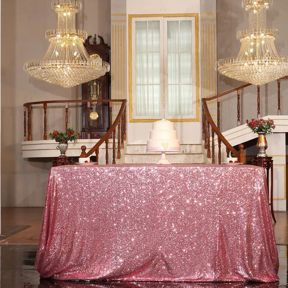 

50x50-Inch Sequin Tablecloth Sequin Table Cloths Pink Gold Rectangle Tablecloths Sequence Table Cover for 3FT Tables-M0927