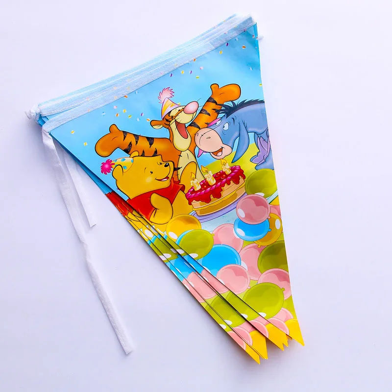 Pennant-12pcs Детские вечерние принадлежности с изображением Винни-Пуха для мальчиков и девочек на день рождения, комплект с рисунком, платье на день рождения, комплект с чашкой - Цвет: Pennant-12pcs