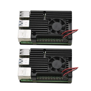 

for Raspberry Pi 4 Model B 2G RAM Kit with Black CNC Aluminum Alloy Protective Case Fan Cooling 5V 3A Power for Raspberry Pi 4B