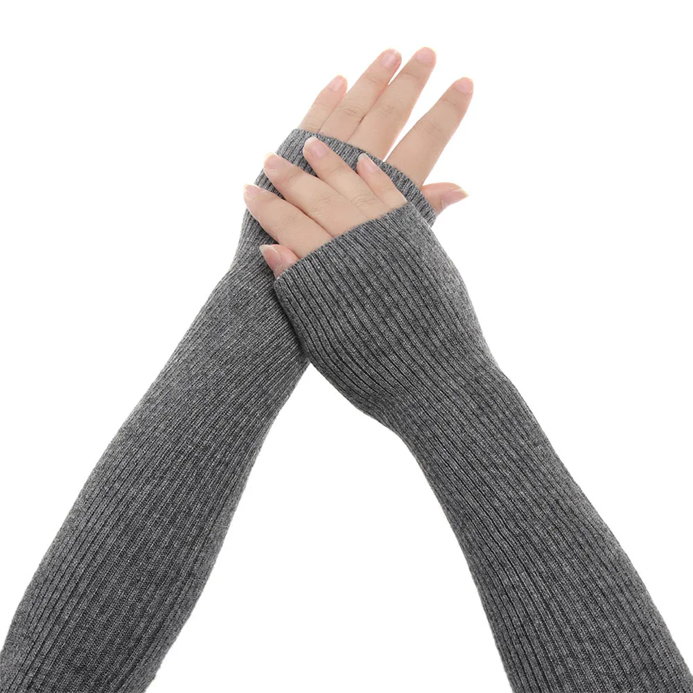 Эластичные вязаные гетры для рук на осень и зиму, шерстяные кашемировые вязаные одноцветные длинные перчатки без пальцев
