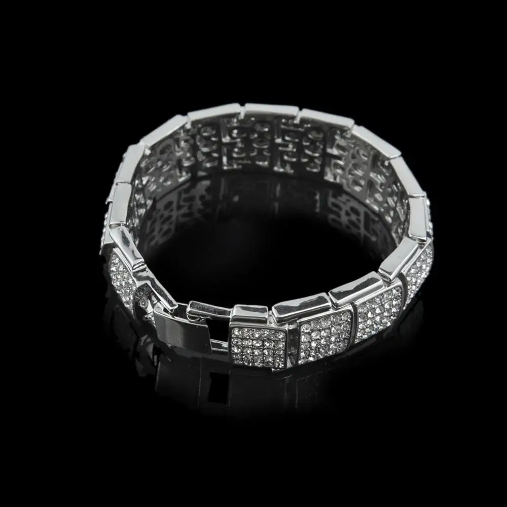 Iced out квадратный микро проложить Циркон браслет хип хоп мужской Шарм Золотая серебряная цепь
