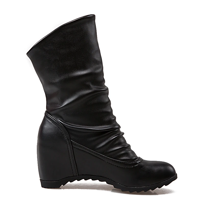 Coolcept/новые модные сапоги до середины икры, Размеры 33-43 женские короткие плюшевые сапоги с круглым носком, сезон осень-зима Удобная Обувь на низком каблуке