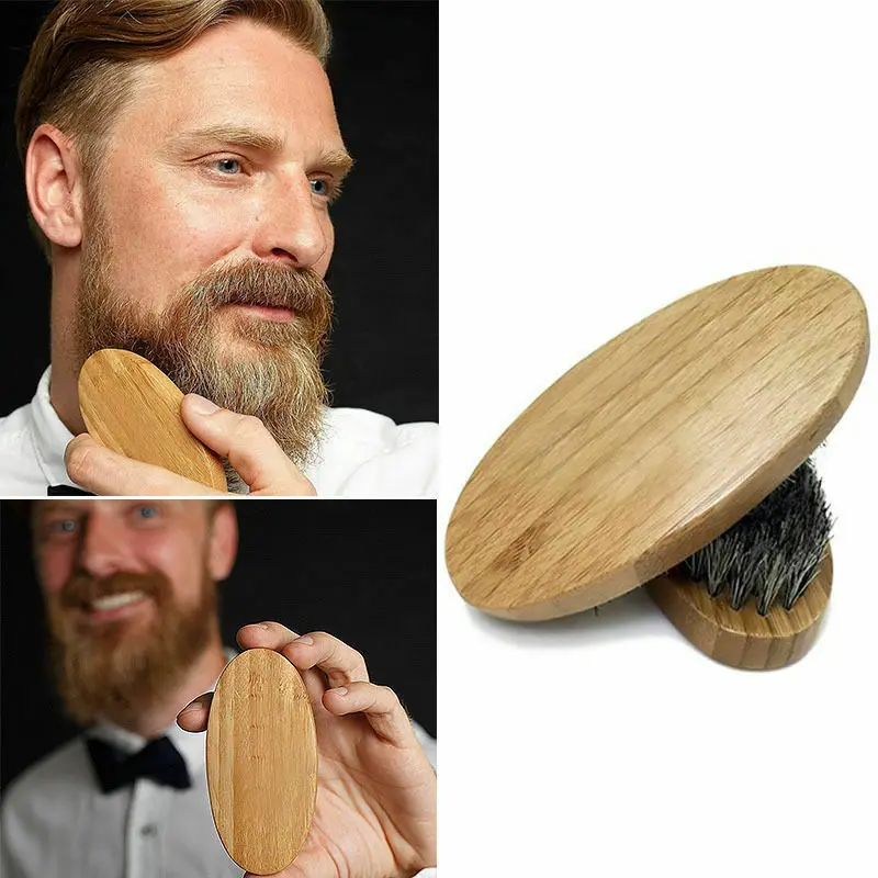 

2019 New Men Beard Mustache Boar Bristle Beard Hair Brush Comb Straightener Styling Tool Hard Shaping Military Round Wood Handle