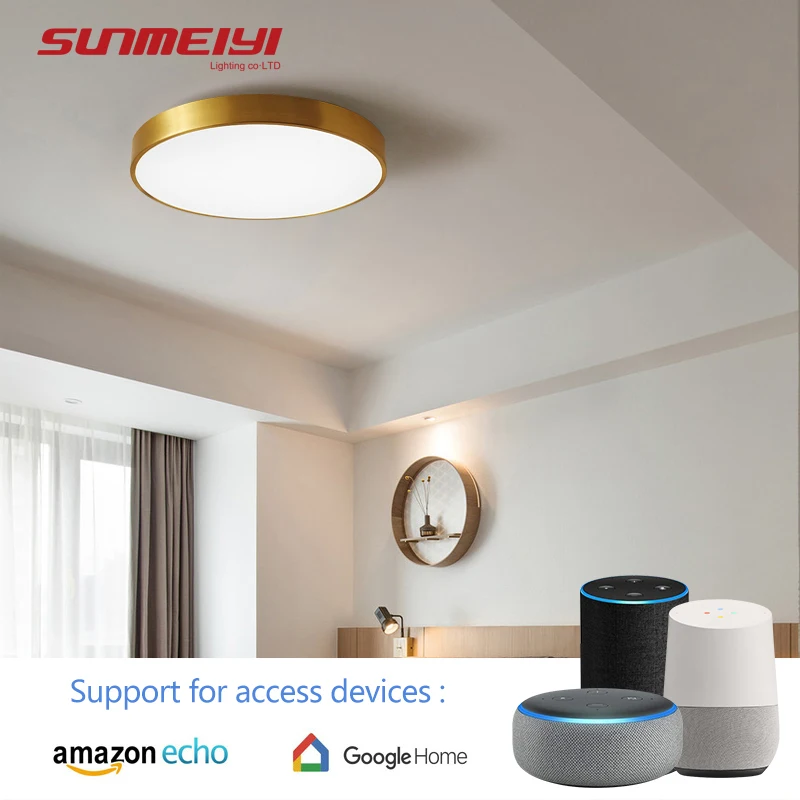 Современные медные светодиодные потолочные светильники с Bluetooth динамиком для