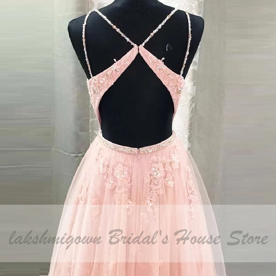 Шикарное розовое платье для выпускного вечера; коллекция года; Vestido Largo Fiesta; элегантное вечернее платье; Длинные вечерние платья для девочек; кружевное платье с бисером и открытой спиной