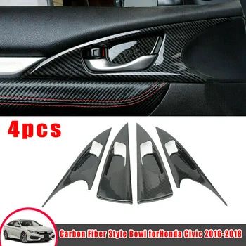 

Auto Door Handle trim Carbon Fiber Style Inner Bowl Cover For Honda Civic 2016-2018 Accessories Decal 4pcs