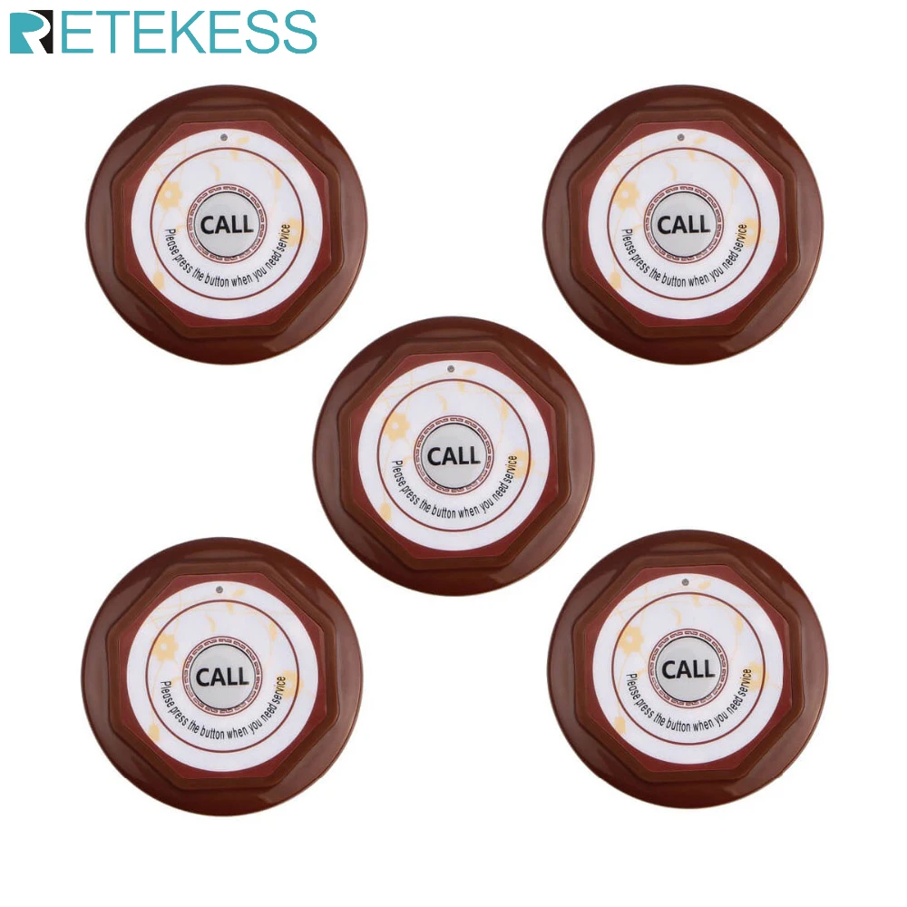 

Retekess 5pcs Restaurant Table Call Button Waiter Wireless Waterproof Call Bell Pager For Cafe Bar Hotel 433.92 MHz F3360