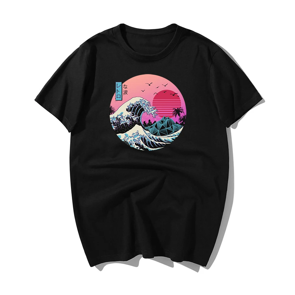 The Great Retro Wave Japan Anime T-shirt Harajuku Streetwear Cotton Camisetas Hombre Men Vaporwave Funny Cool Hip Hop T Shirt