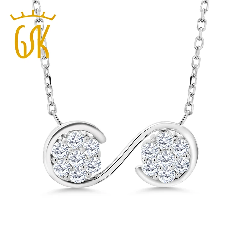 GemStoneKing 925 пробы Серебряный Классический музыкальный орнамент ожерелье для женщин набор с созданными белыми сапфирами ювелирные изделия