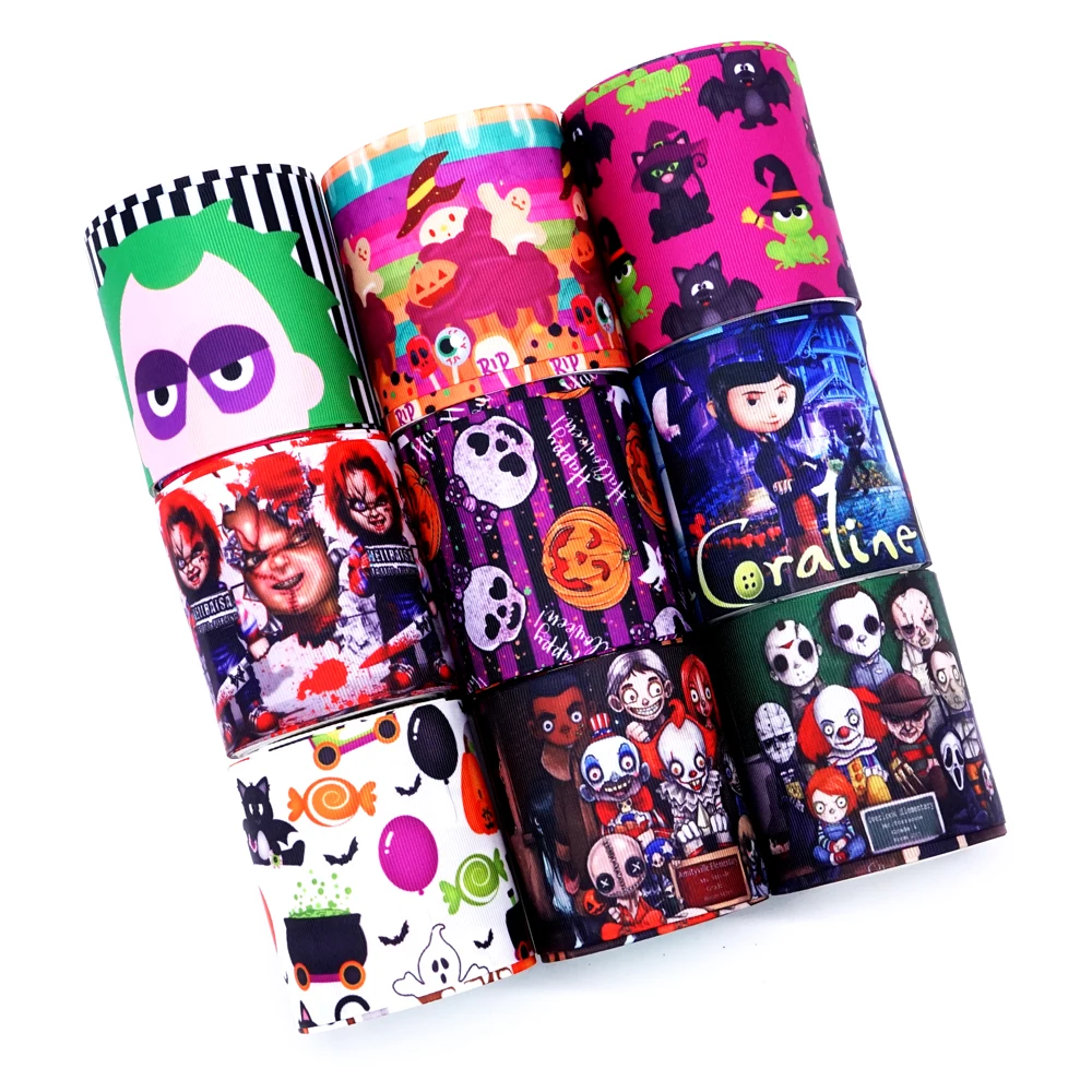 

Free shipping 50 yard per size halloween ribbon printed grosgrain ribbon 32384