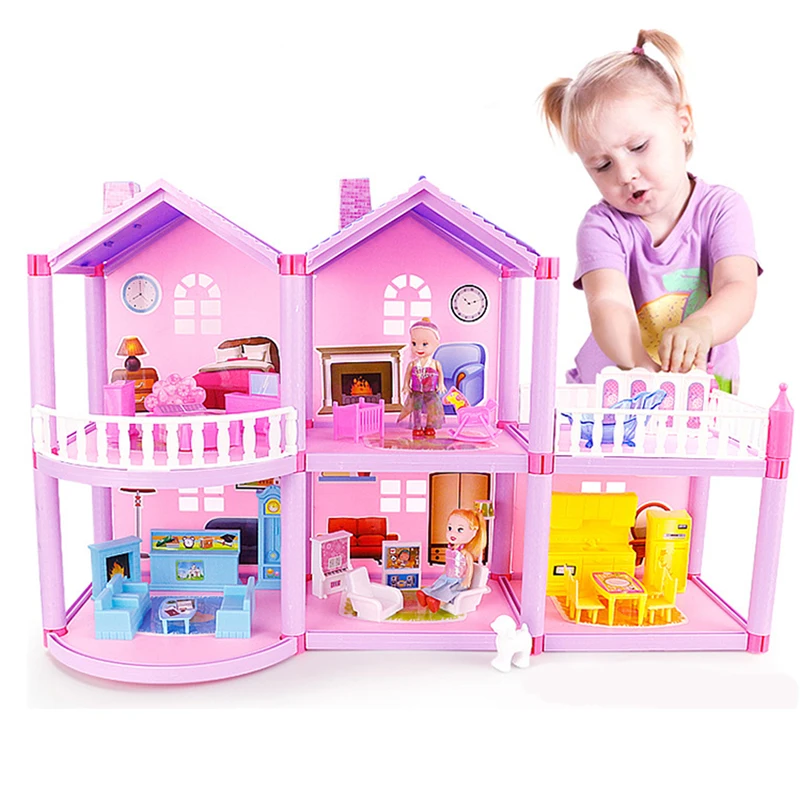Baratos Nueva muñeca de la familia DIY casa muñecas accesorios de juguete con muebles en miniatura garaje ensamblar muñeca casa juguetes para niñas regalo de cumpleaños
