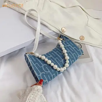 

Fashion Printed Handbag Totes Portable Women Pearl Shoulder Casual PU Leather Underarm Bags