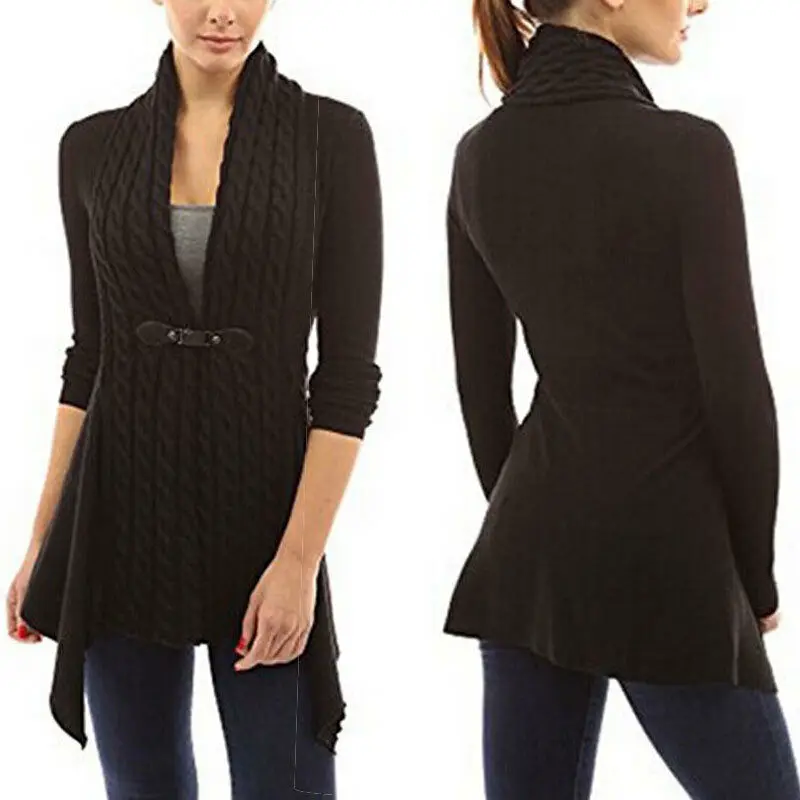 Women Knitted Long Sleeve Jumper Sweater Cardigan Wrap Cowl Neck Shawl Tops Coat