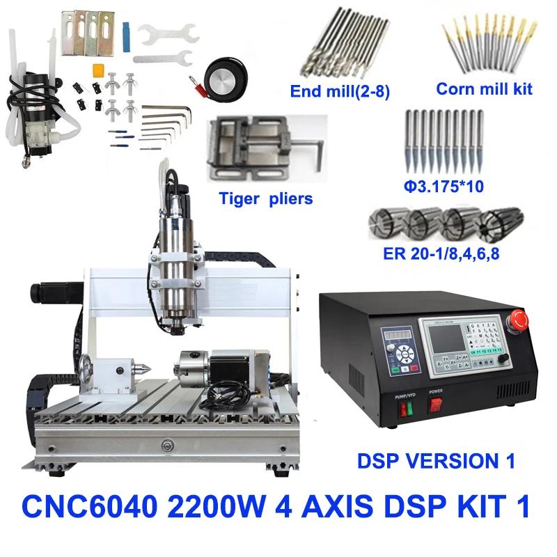 CNC 6040 USB Mach3 управление 2.2квт 4 оси CNC фрезерный станок с ЧПУ резьба машина Деревообрабатывающий фрезерный гравер машина с охлаждением - Цвет: CNC6040 DSP KIT 1