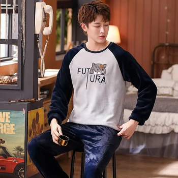 

Winter Men's Pajamas Thickening Warm Flannel Mens Pyjama Sets Lounge Wear Comfortable Coral Fleece Male Sleepwear Homewear Men