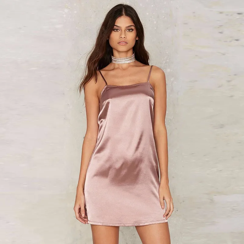 Сексуальные Спагетти Ремень Атласные скольжения обтягивающие женские мини