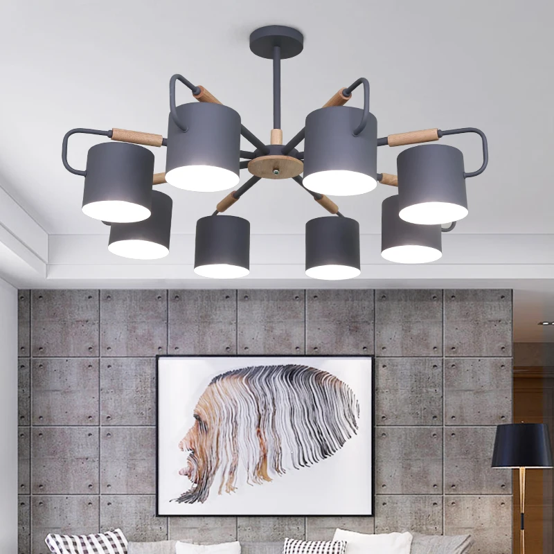 Nordic Simple Atmosphere Living Room Light Luxury Dining Room Lamp Model Room Design Wood Art Hall Chandelier Hanging Lamp