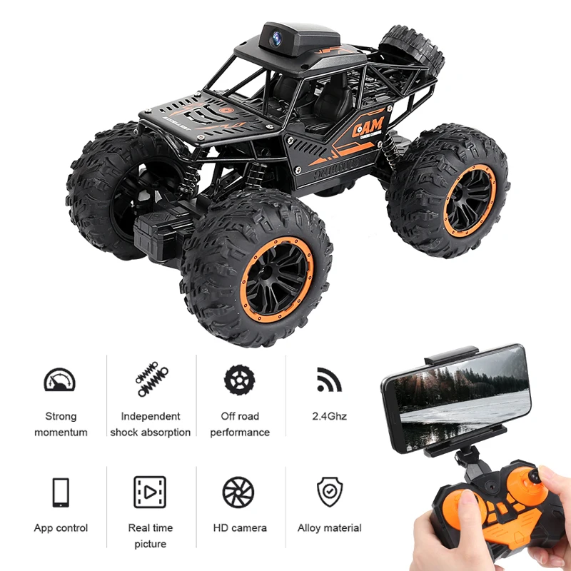 Reducido Coche teledirigido con cámara 2,4G y 720P, vehículo teledirigido con trucos de Control, WIFI, FPV, cámara HD, SUV 1:18, coche de escalada para niños RLwqeEY1jXE