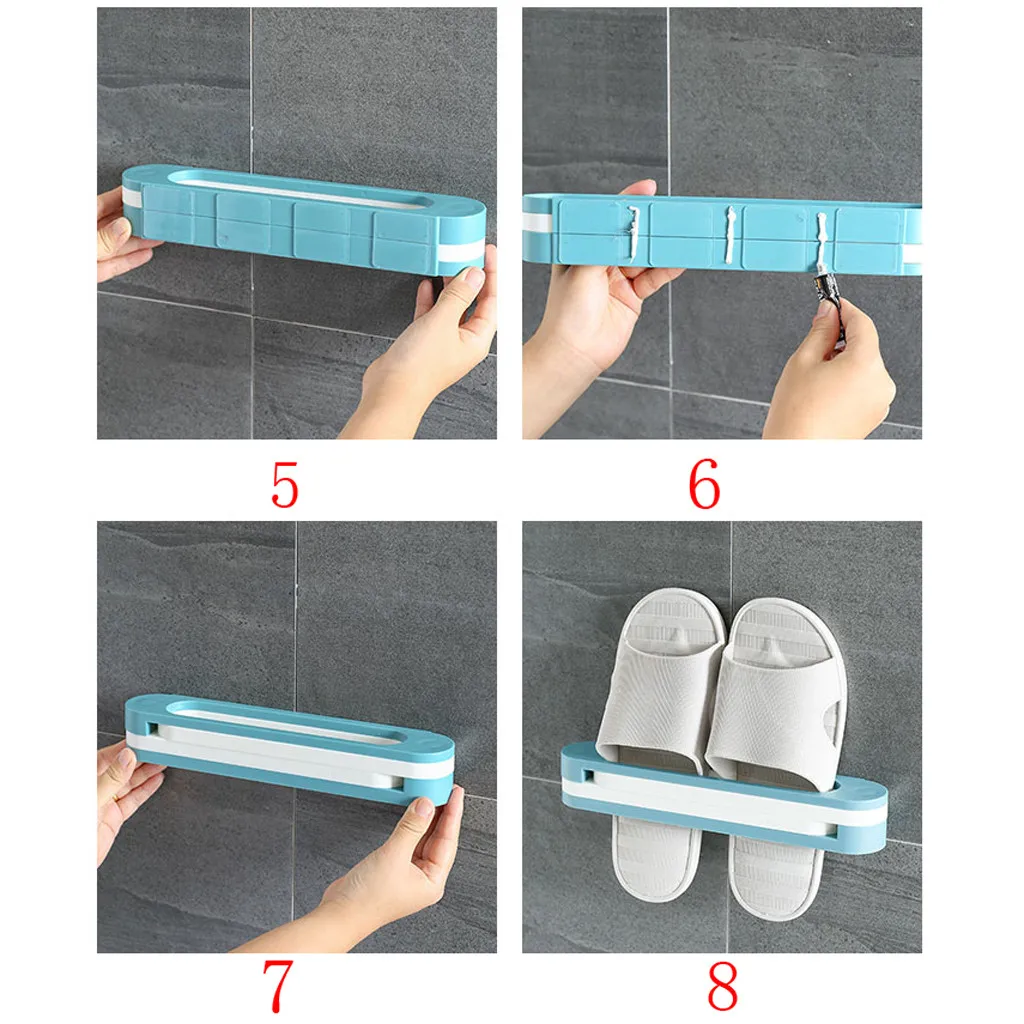 

Folding Slippers Storage Rack Adhesive Shoes Rack Wall Hanging Shoes Organizer Hanger Household Simple Bathroom Wall Towel Rack