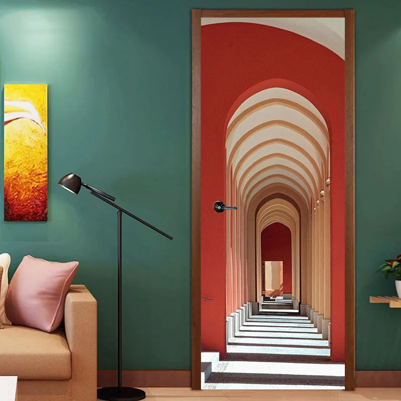 

3D Beautiful Door Stickers For Living Room Bedroom PVC Adhesive Wallpaper Home Decor Waterproof Mural Decal