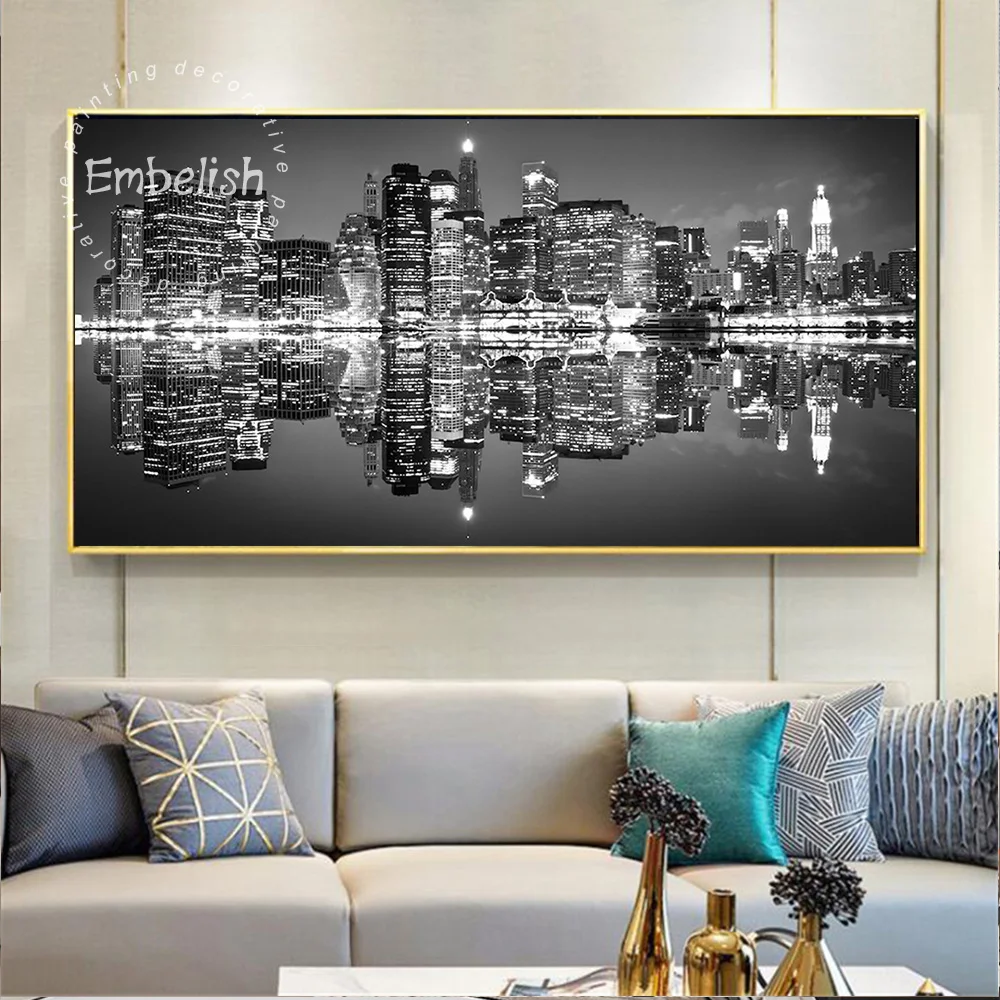 Embelish 1 шт. черно-белый Нью-Йорк ночной вид пейзаж HD холст картины маслом для